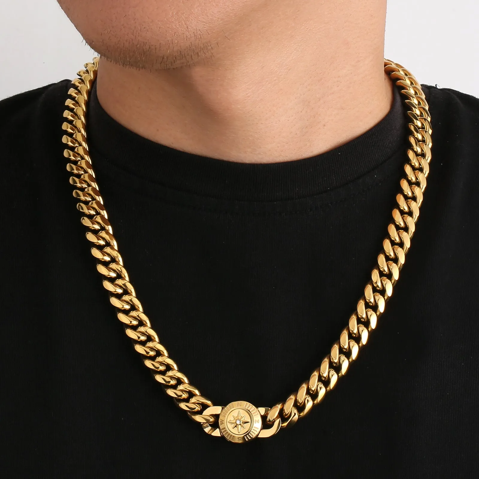 【NEW】12mm Miami Cuban Link Chain with Compass Button Clasp