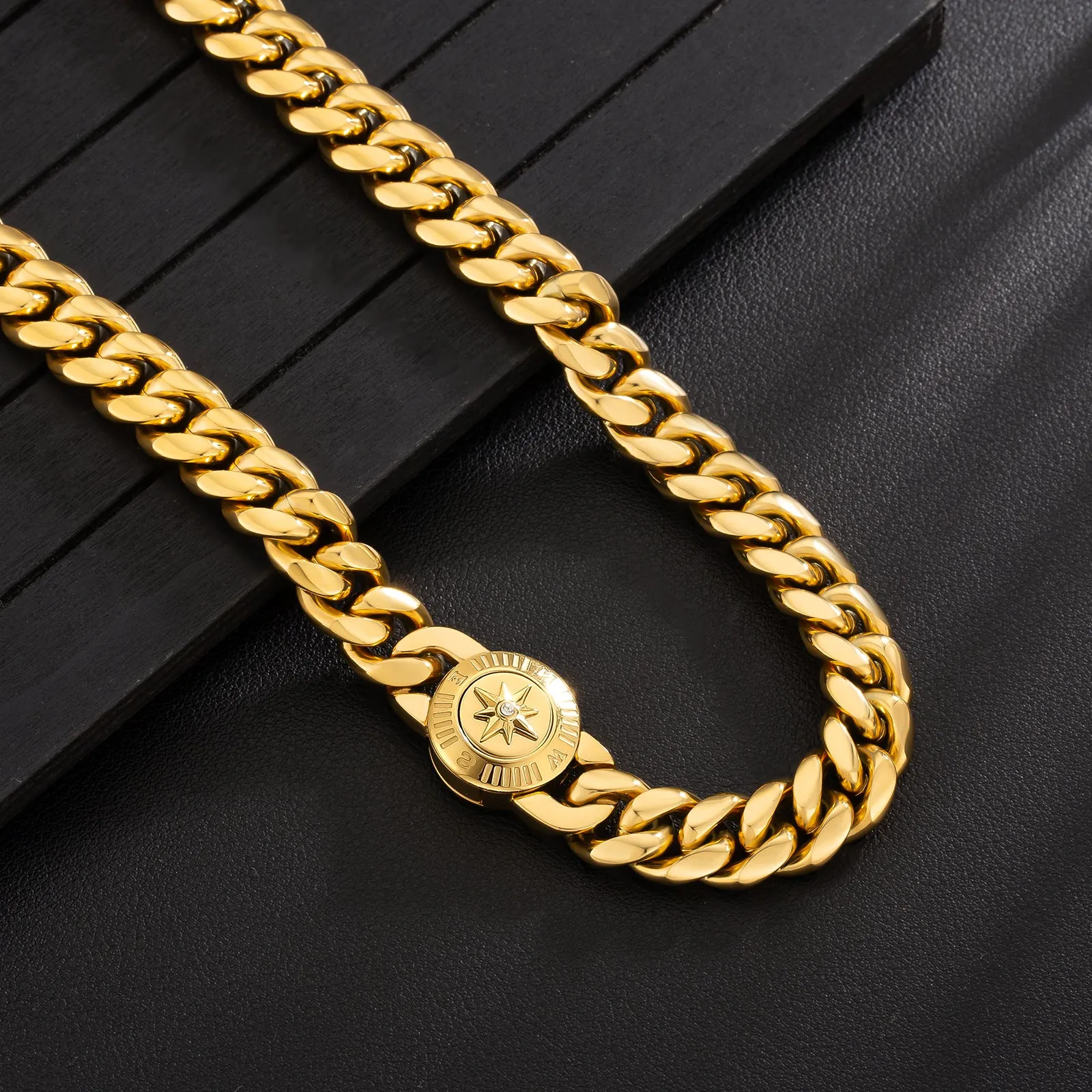 【NEW】12mm Miami Cuban Link Chain with Compass Button Clasp