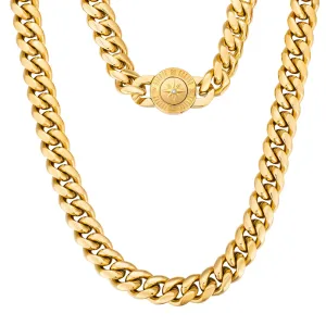 【NEW】12mm Miami Cuban Link Chain with Compass Button Clasp