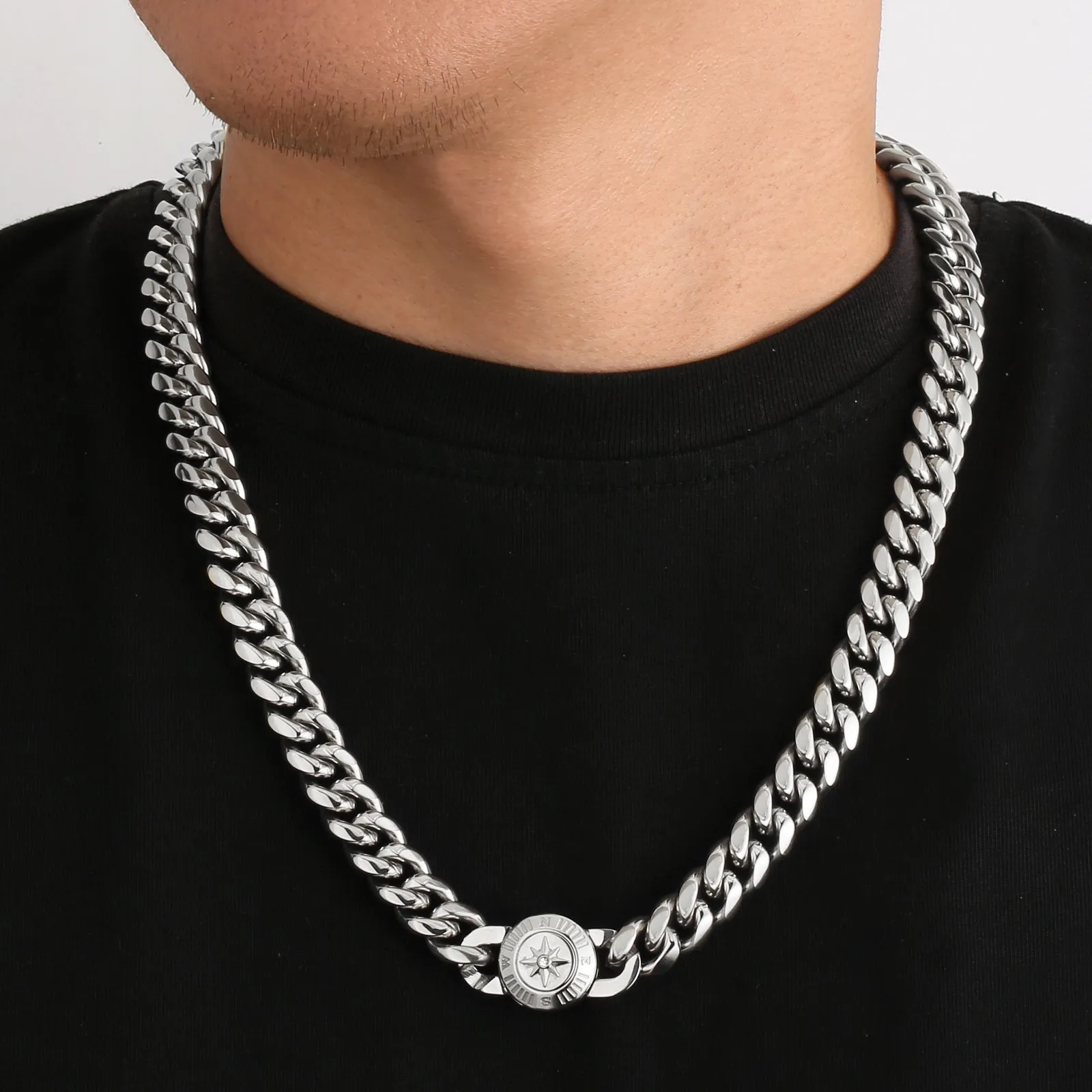 【NEW】12mm Miami Cuban Link Chain with Compass Button Clasp