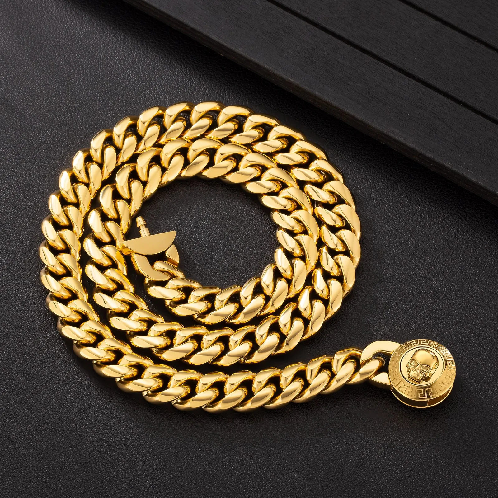 【NEW】12mm Miami Cuban Link Chain with SKULL Button Clasp