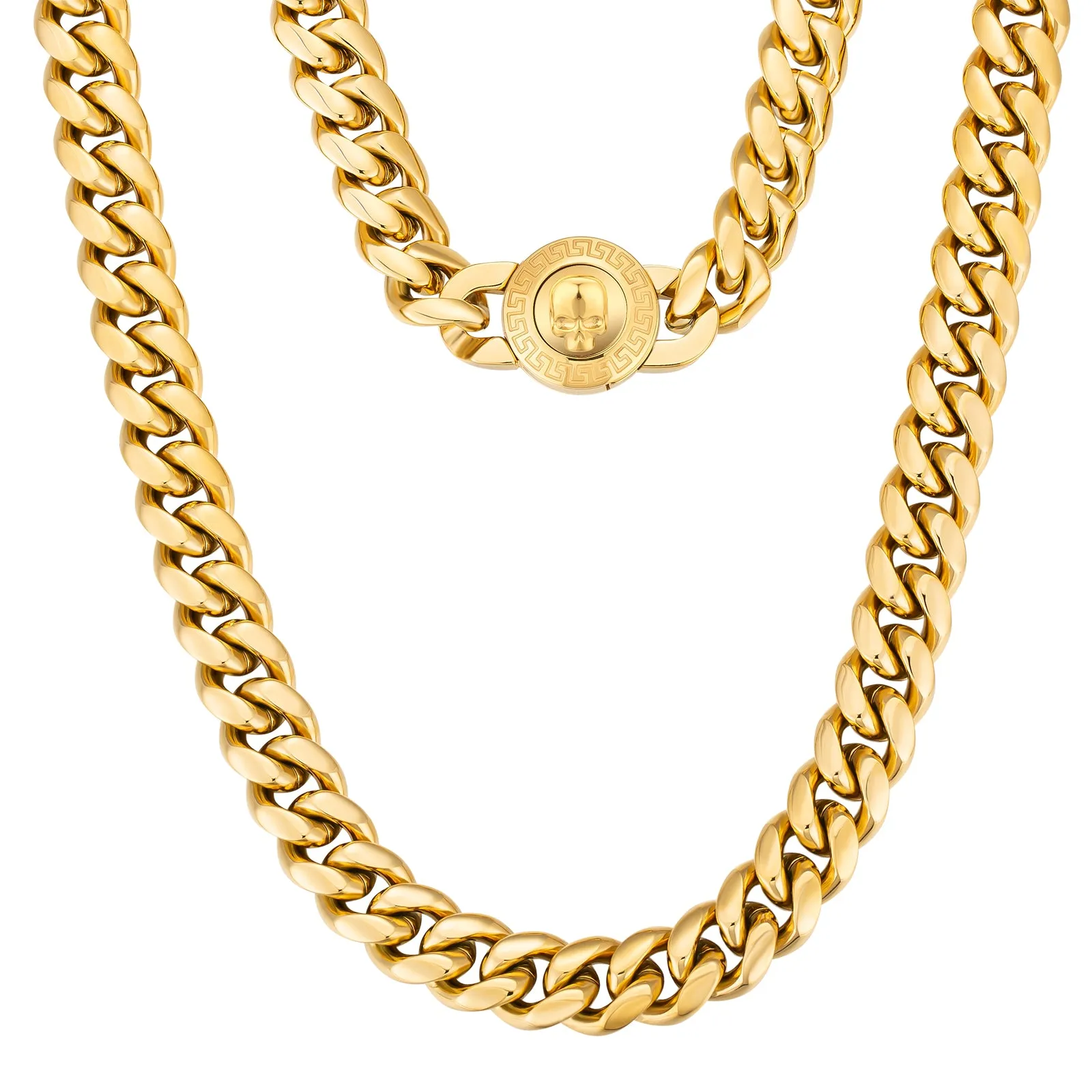 【NEW】12mm Miami Cuban Link Chain with SKULL Button Clasp
