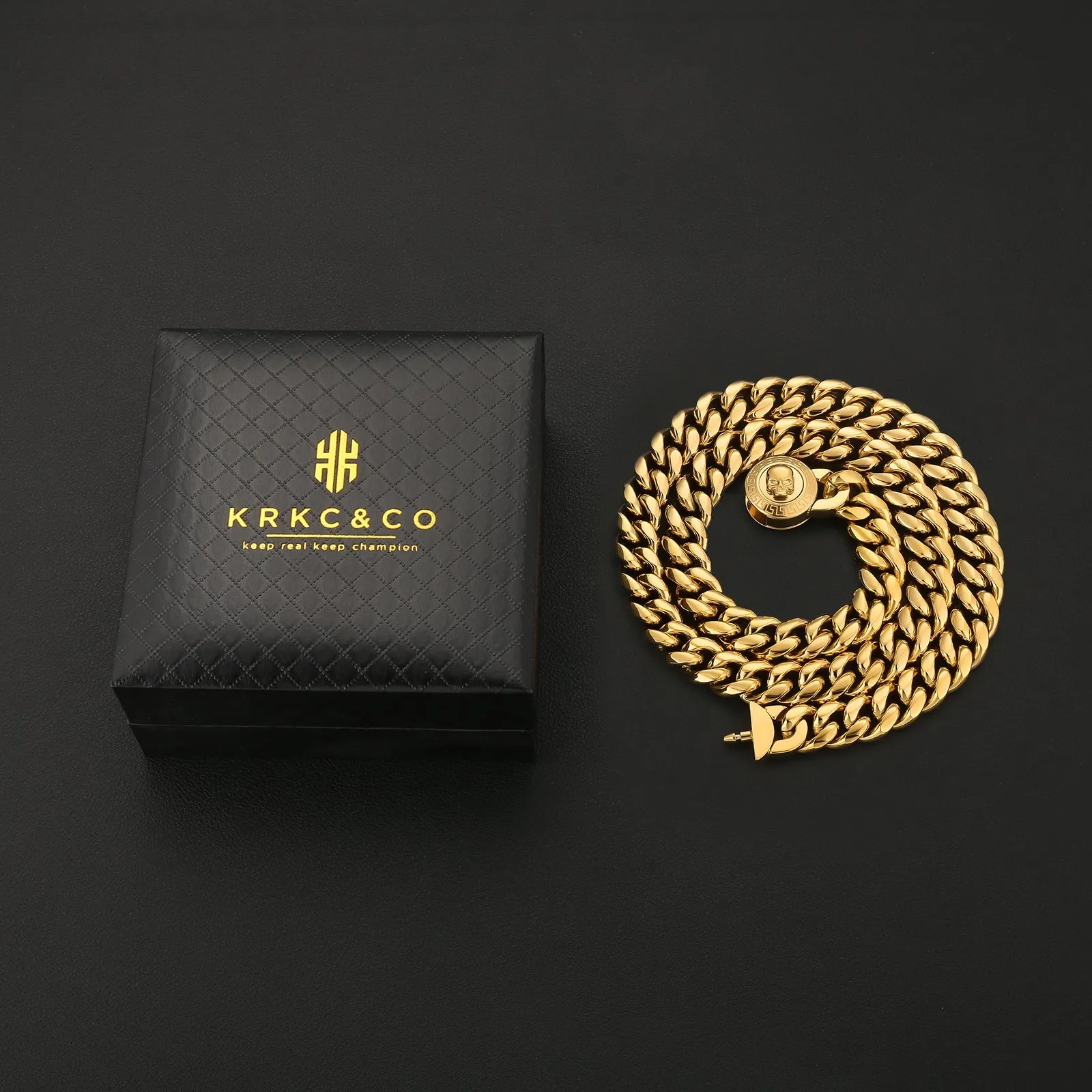 【NEW】12mm Miami Cuban Link Chain with SKULL Button Clasp