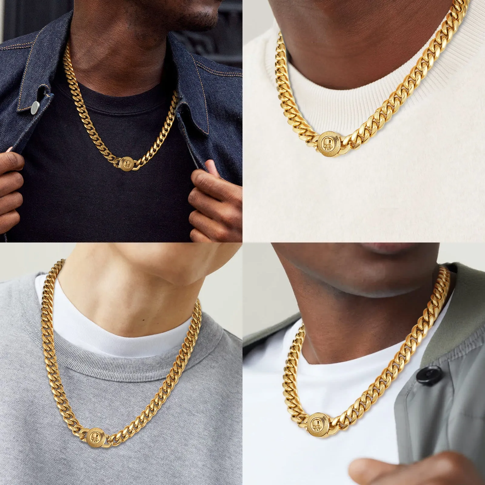 【NEW】12mm Miami Cuban Link Chain with SKULL Button Clasp