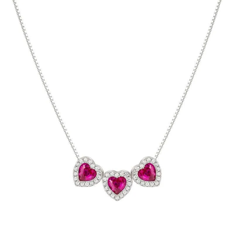 Nomination All My Love Necklace, Triple Heart, Red Cubic Zirconia , Silver
