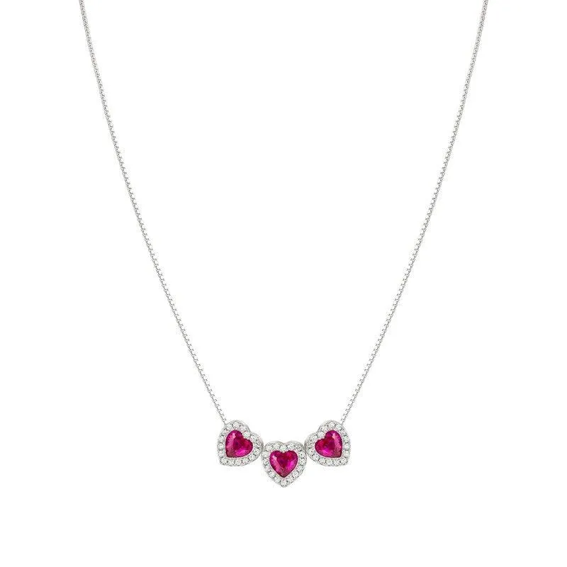 Nomination All My Love Necklace, Triple Heart, Red Cubic Zirconia , Silver
