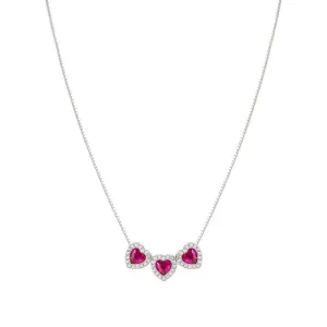 Nomination All My Love Necklace, Triple Heart, Red Cubic Zirconia , Silver