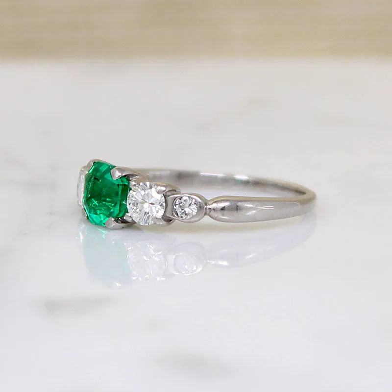 Octagonal Step Cut Emerald & Diamond Palladium Ring