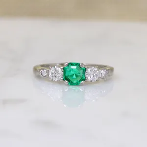 Octagonal Step Cut Emerald & Diamond Palladium Ring