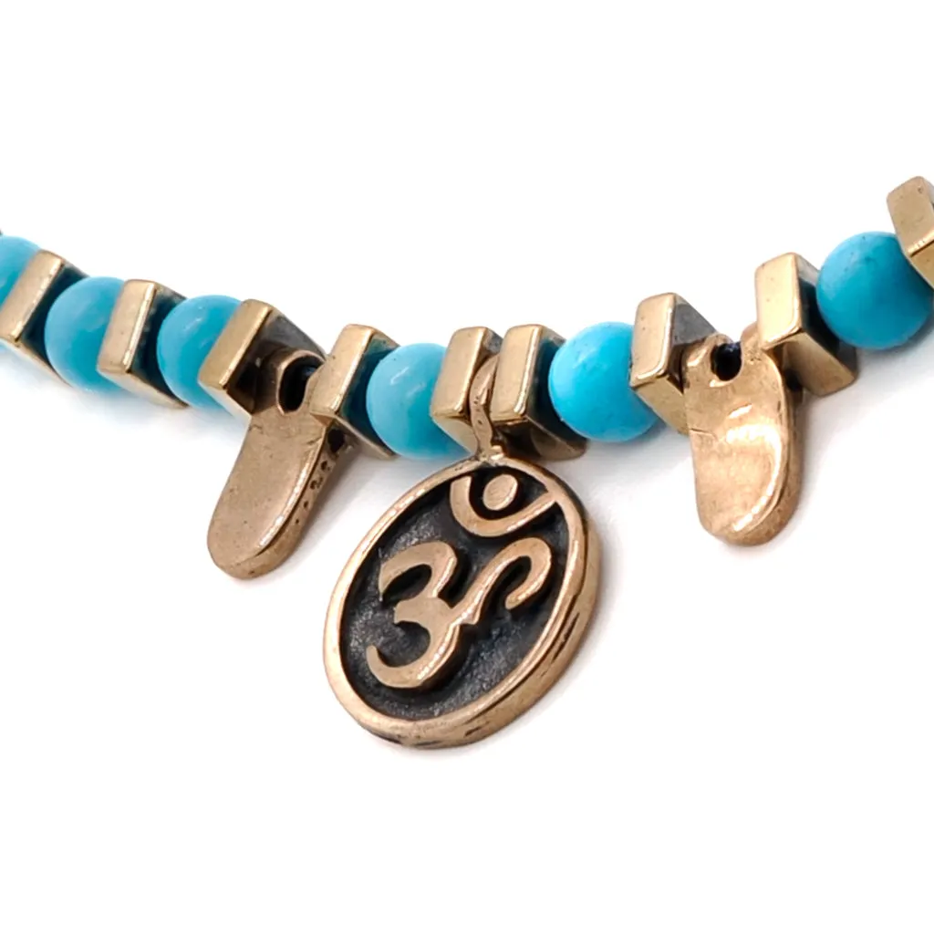 Om & Spiral Charm Turquoise Beaded Choker Necklace