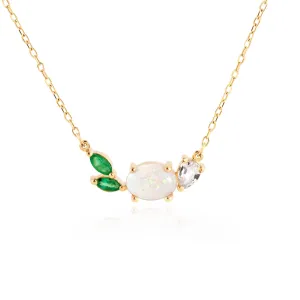 Opal Emerald Cluster Necklace