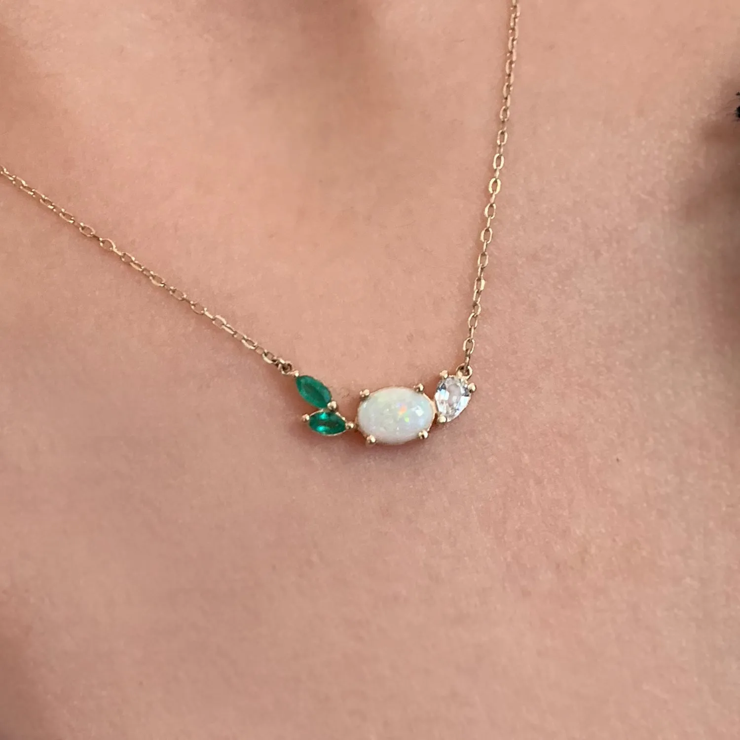 Opal Emerald Cluster Necklace