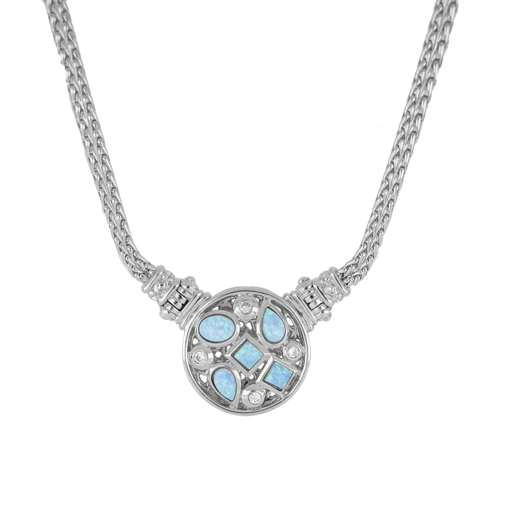 Opalas do Mar Collection - 5 Blue Opal Double Strand Necklace with CZ