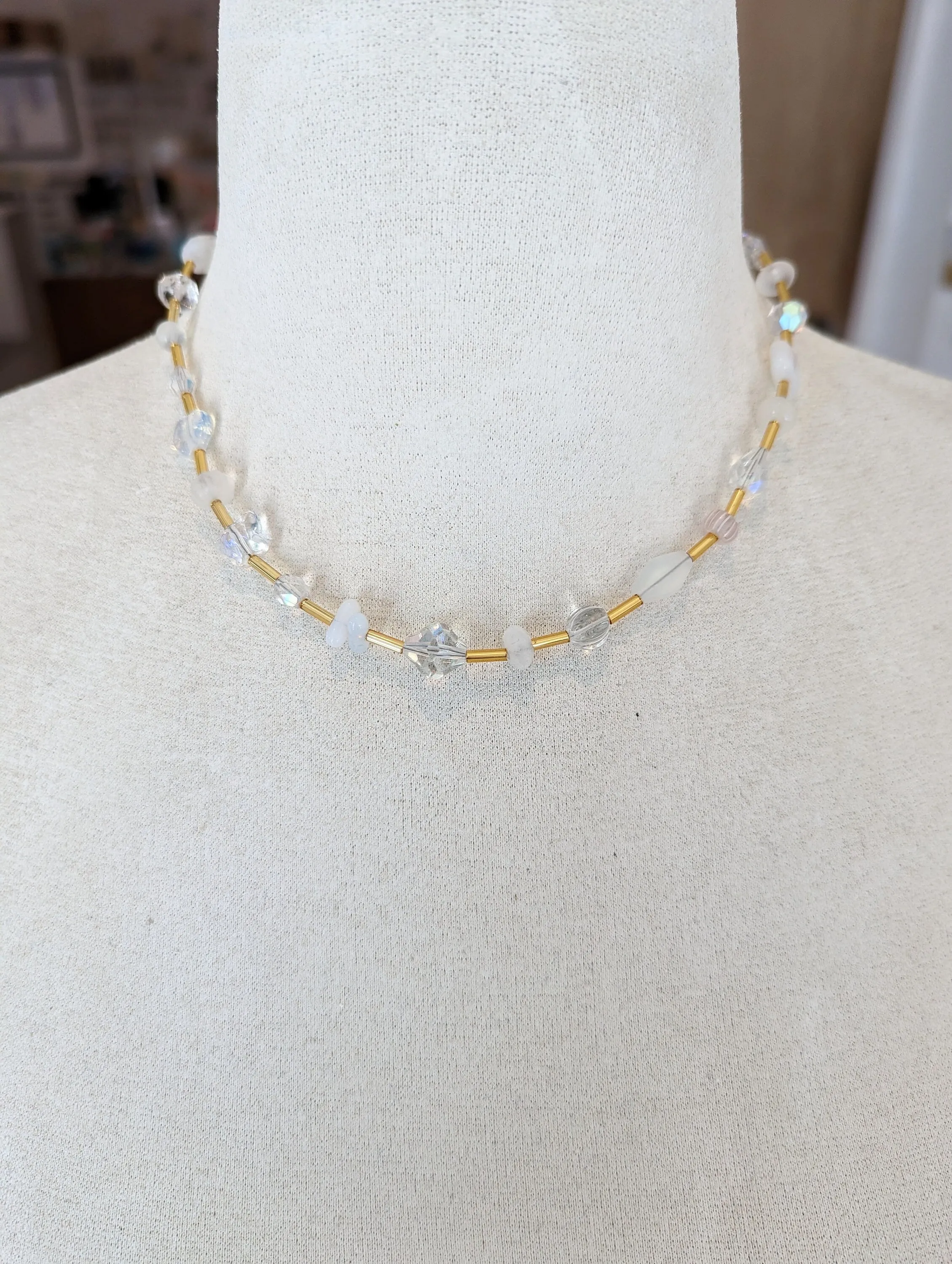 Opalite beaded Necklace, Crystal beaded necklace, butterfly beaded necklace, Ethereal necklace, bridal necklace, crystal statement necklace,