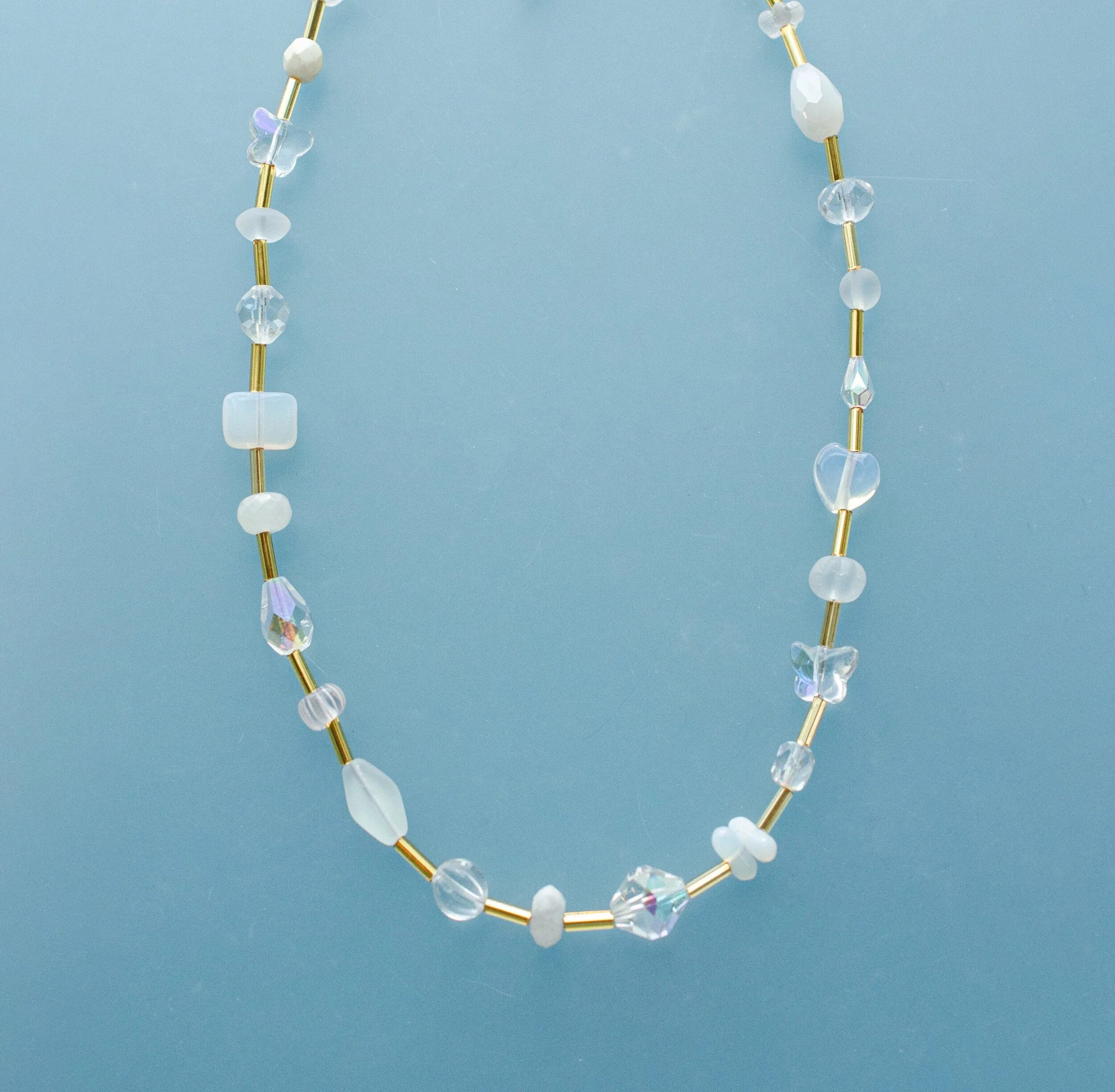 Opalite beaded Necklace, Crystal beaded necklace, butterfly beaded necklace, Ethereal necklace, bridal necklace, crystal statement necklace,