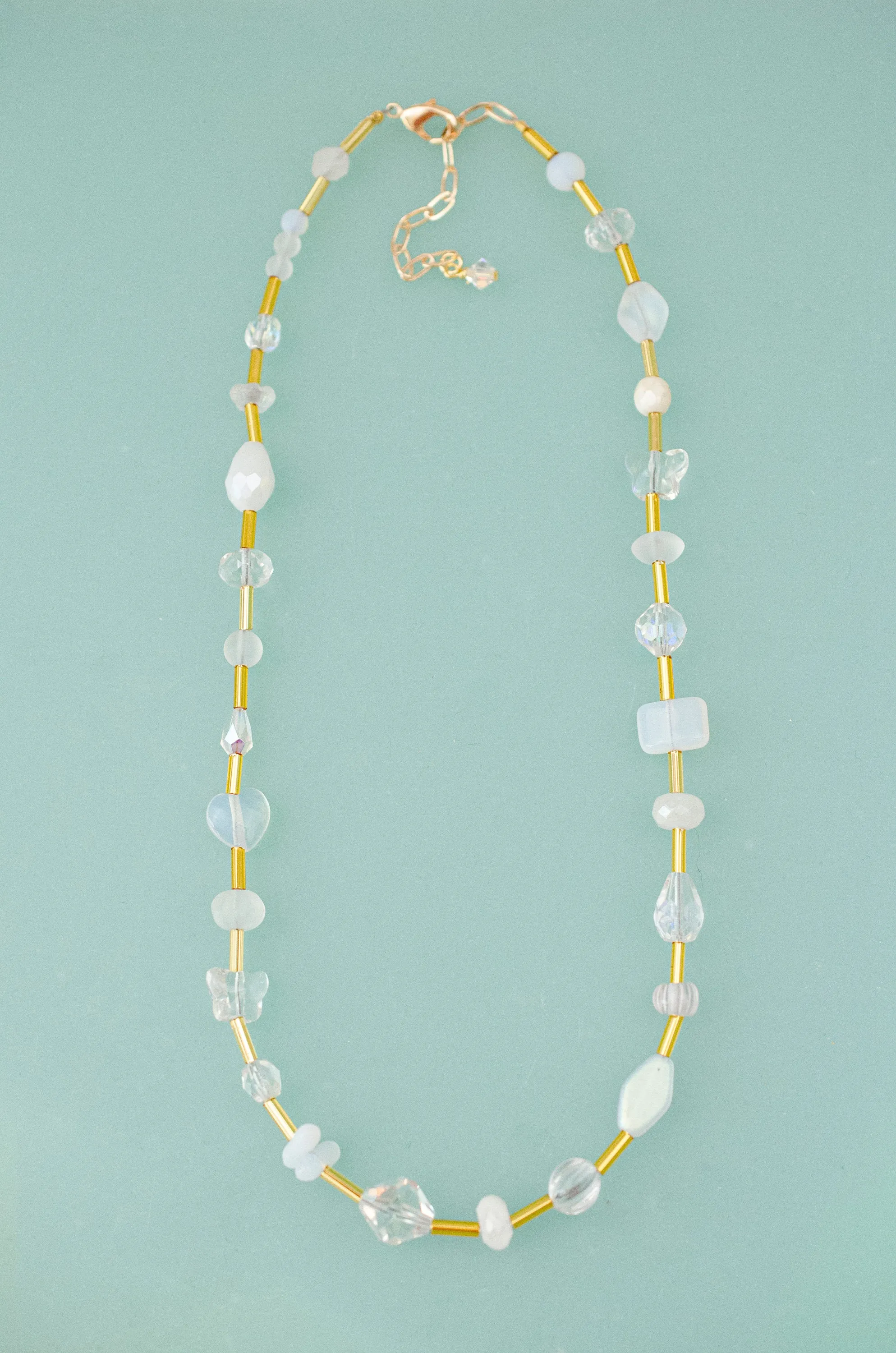 Opalite beaded Necklace, Crystal beaded necklace, butterfly beaded necklace, Ethereal necklace, bridal necklace, crystal statement necklace,