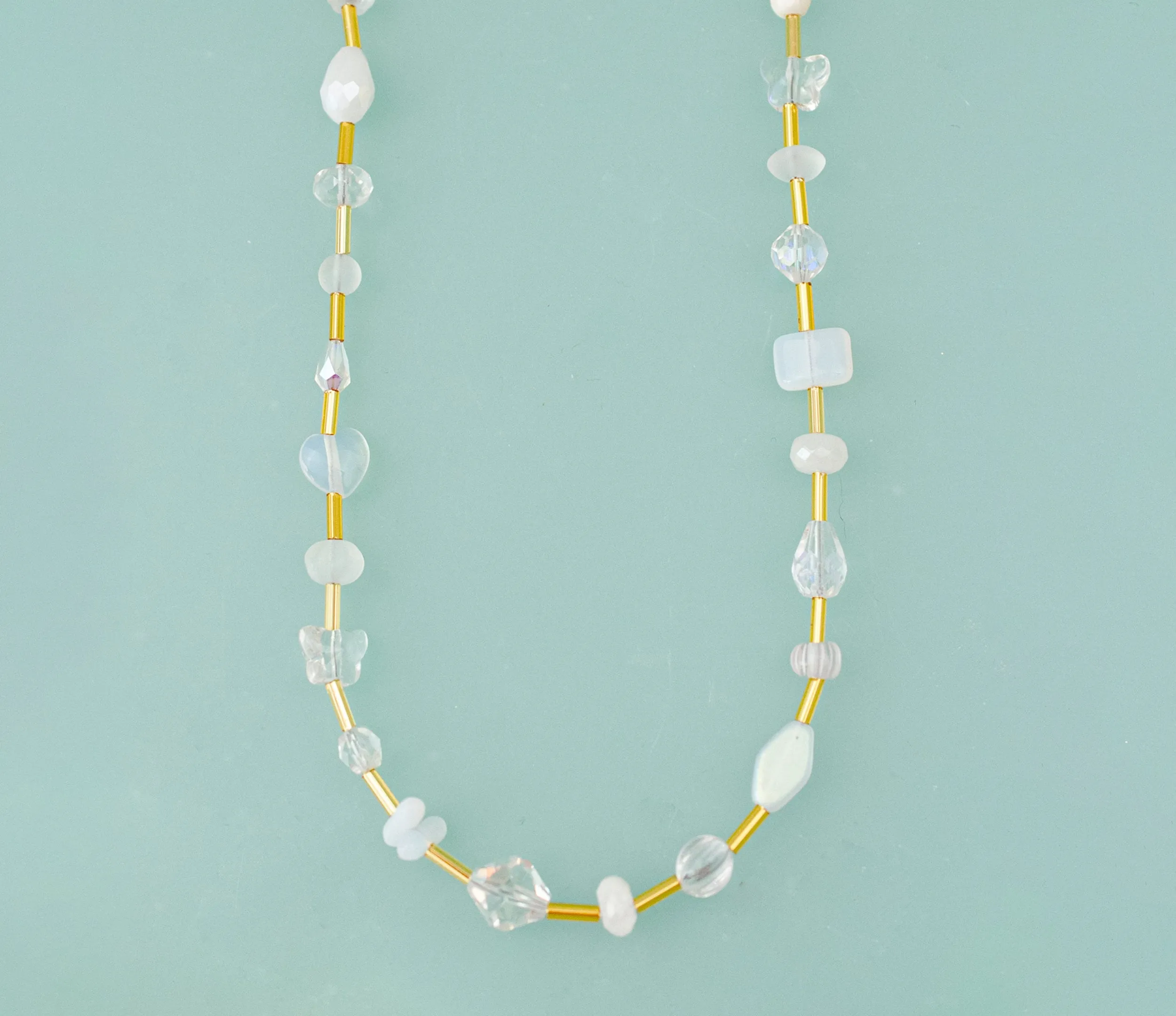 Opalite beaded Necklace, Crystal beaded necklace, butterfly beaded necklace, Ethereal necklace, bridal necklace, crystal statement necklace,