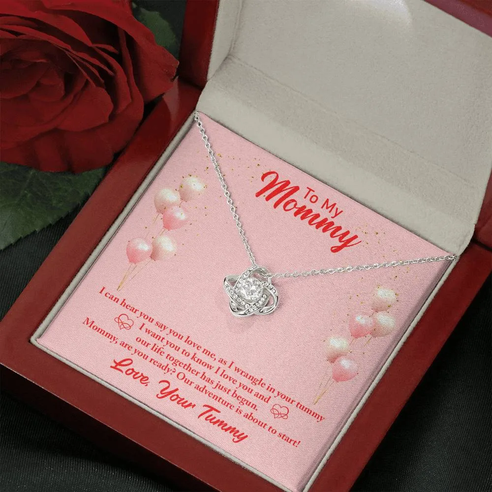 Our adventure is about to start-Love Knot Necklace for Mom to Be