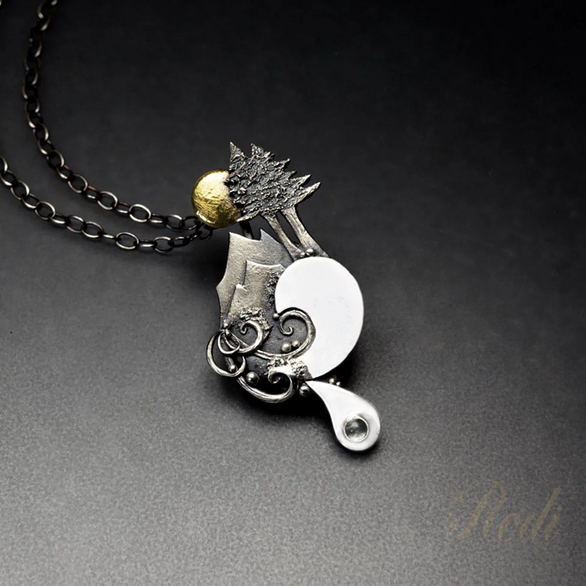 Pacific Sunrise - Fine Silver & 24k Gold Pendant With Topaz