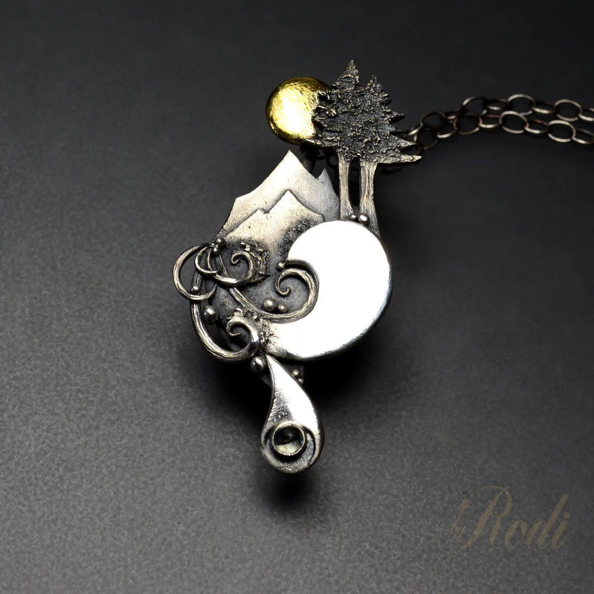 Pacific Sunrise - Fine Silver & 24k Gold Pendant With Topaz