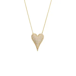 Pave Elongated Puffy Hearty Pendant Necklace