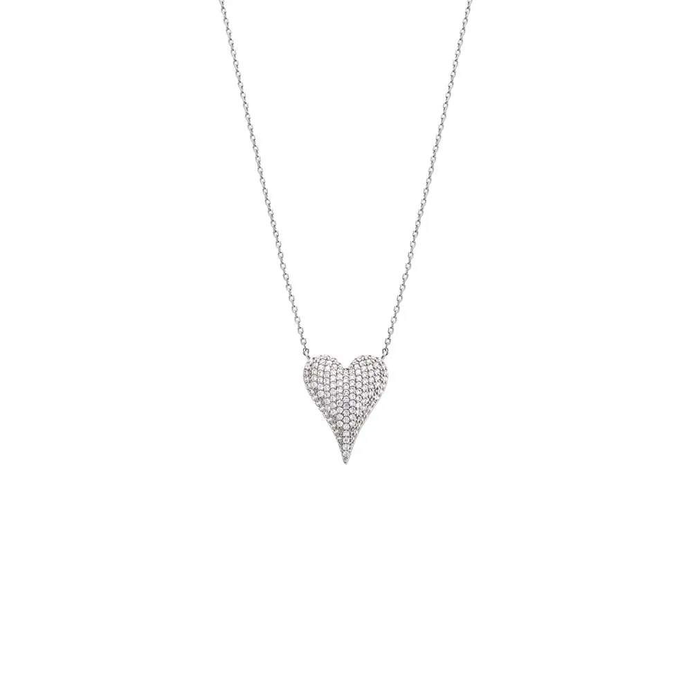 Pave Elongated Puffy Hearty Pendant Necklace
