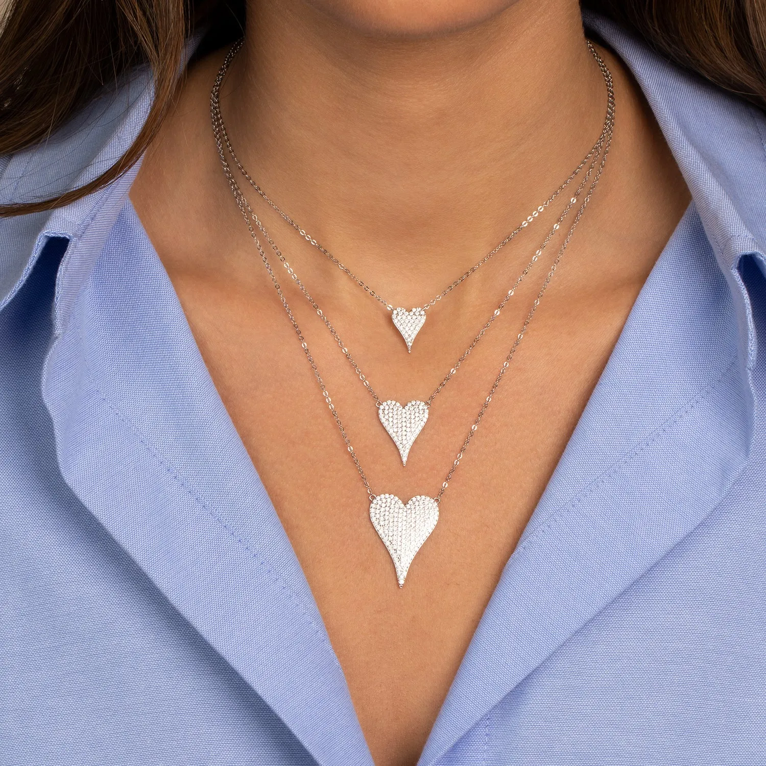 Pave Elongated Puffy Hearty Pendant Necklace