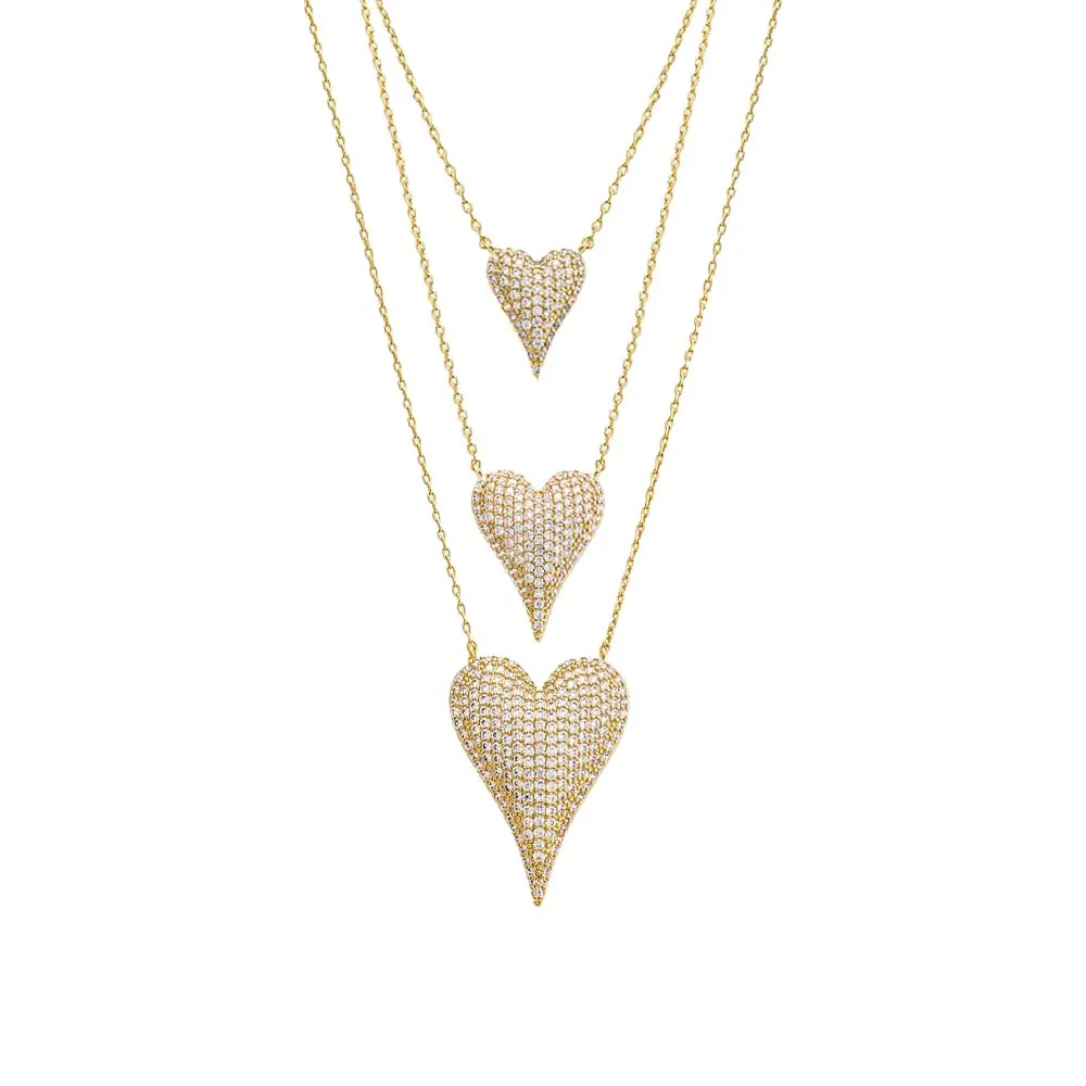 Pave Elongated Puffy Hearty Pendant Necklace