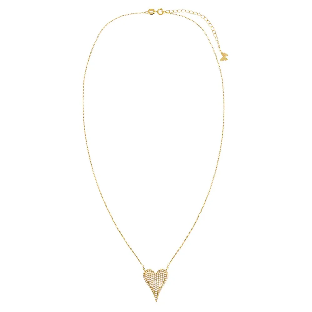 Pave Elongated Puffy Hearty Pendant Necklace