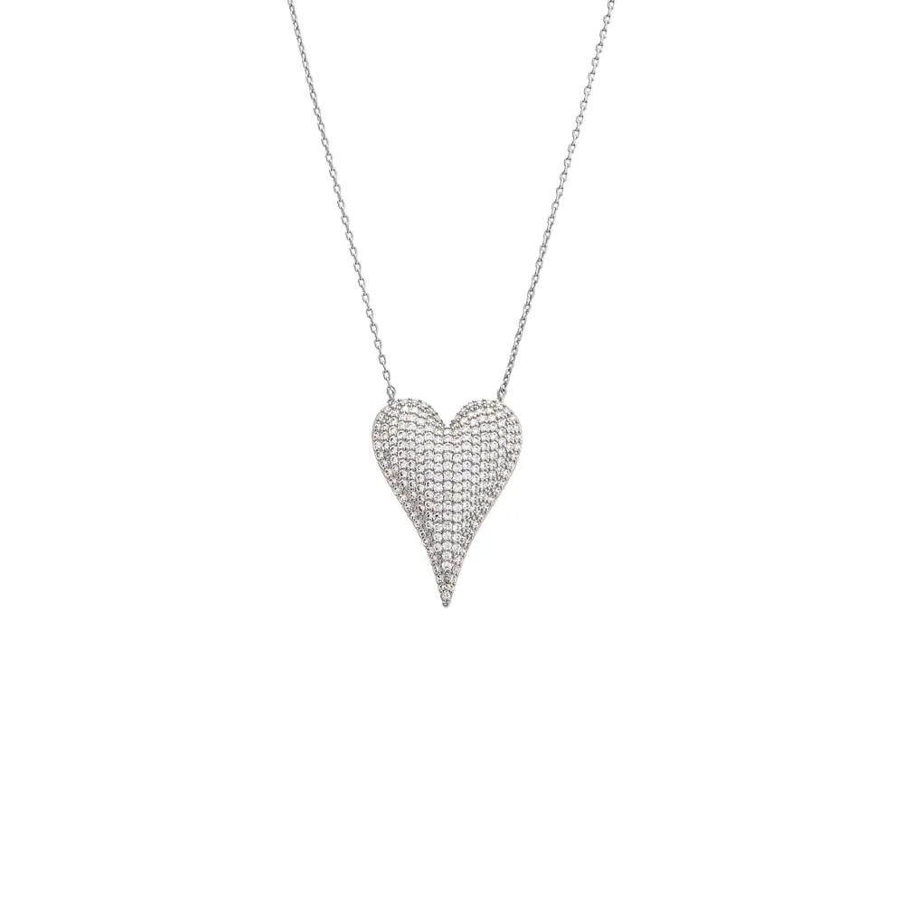 Pave Elongated Puffy Hearty Pendant Necklace