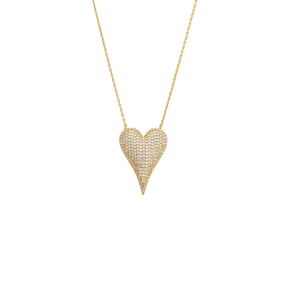 Pave Elongated Puffy Hearty Pendant Necklace