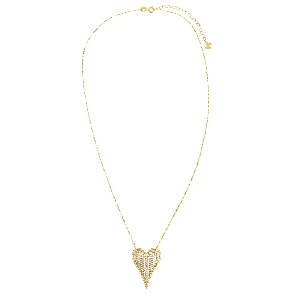 Pave Elongated Puffy Hearty Pendant Necklace
