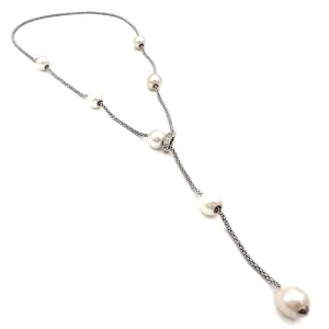 Pearl Lariat Necklace, Sterling Silver