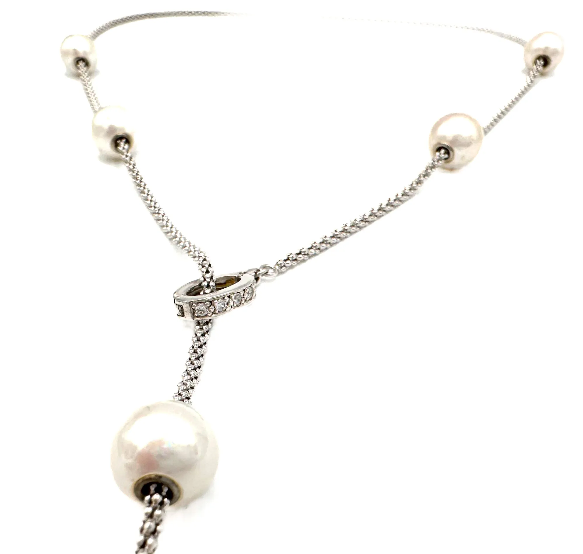 Pearl Lariat Necklace, Sterling Silver