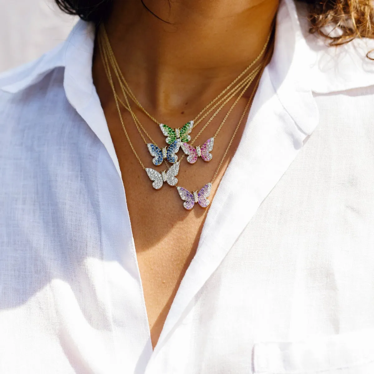 Pink and Diamond Ombré Butterfly Necklace