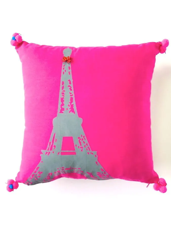 Pink or green Eiffel Tower print cushion