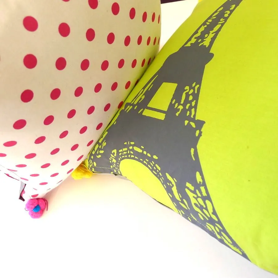 Pink or green Eiffel Tower print cushion