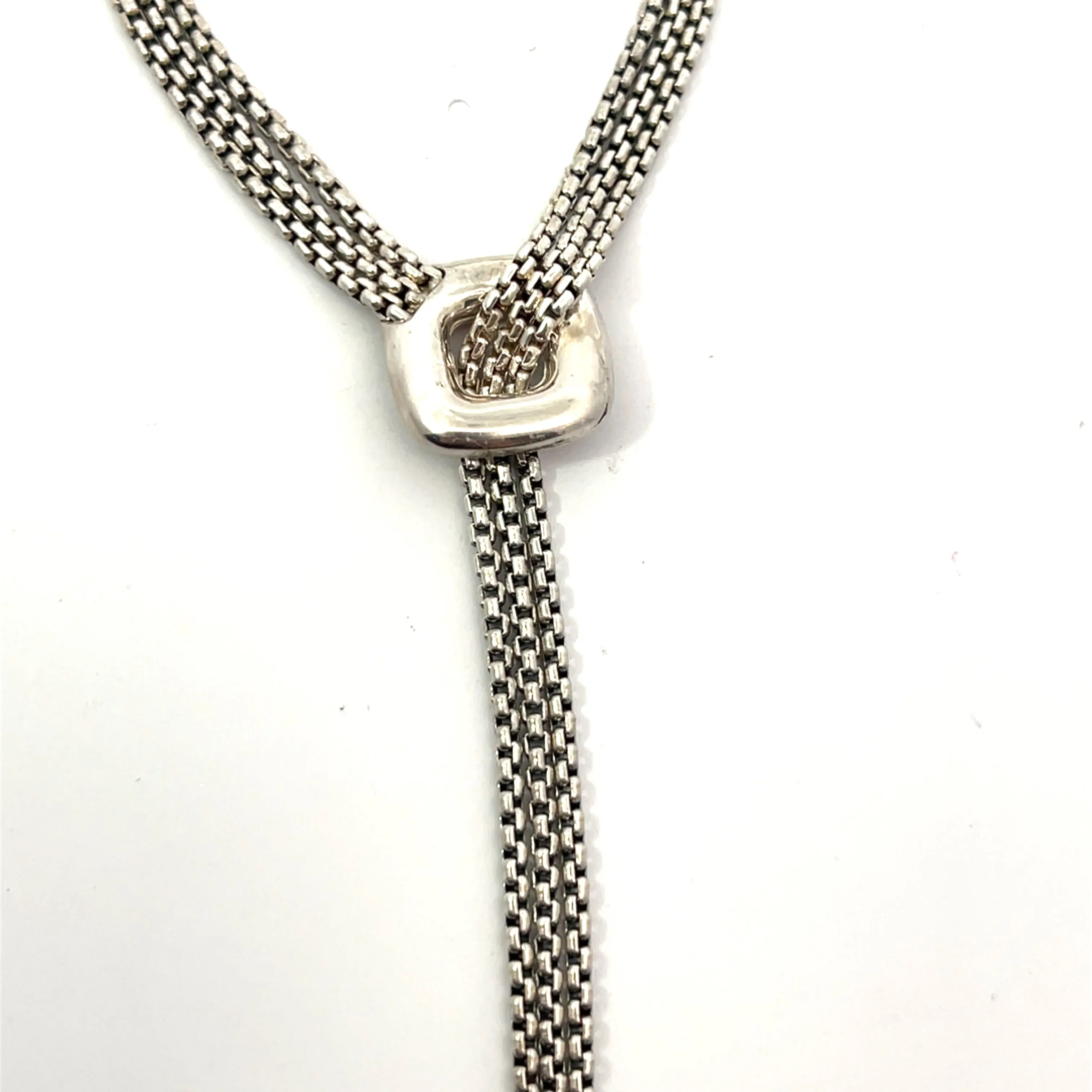 Pre Loved David Yurman 3-Strand Sterling Silver 925/Diamond Lariat Waterfall Tassel Necklace 16"