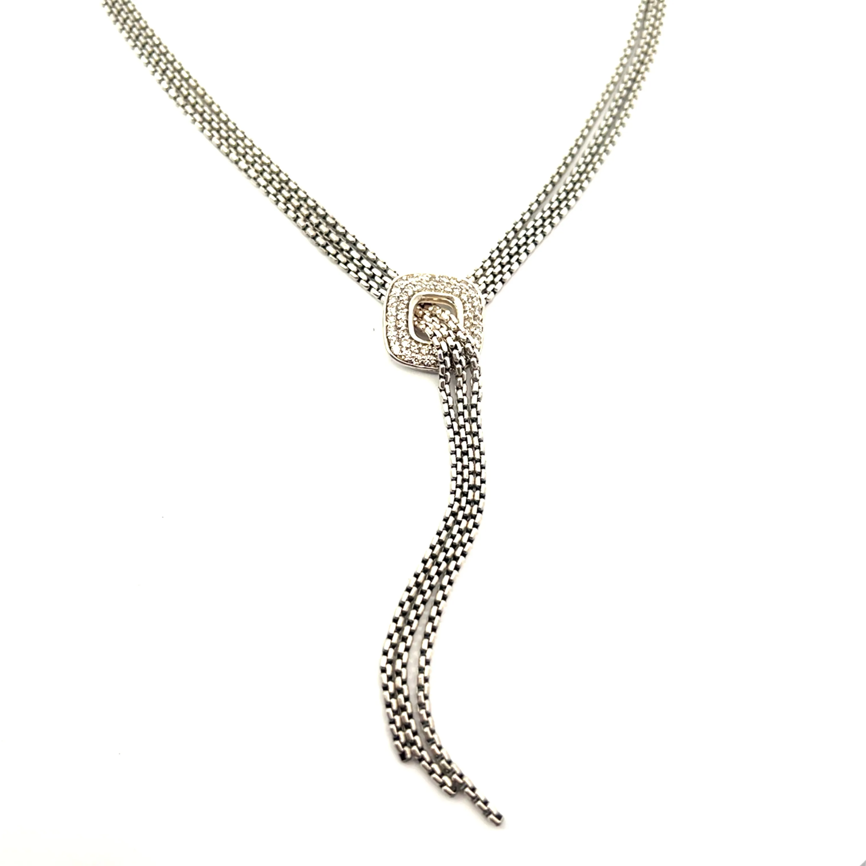 Pre Loved David Yurman 3-Strand Sterling Silver 925/Diamond Lariat Waterfall Tassel Necklace 16"