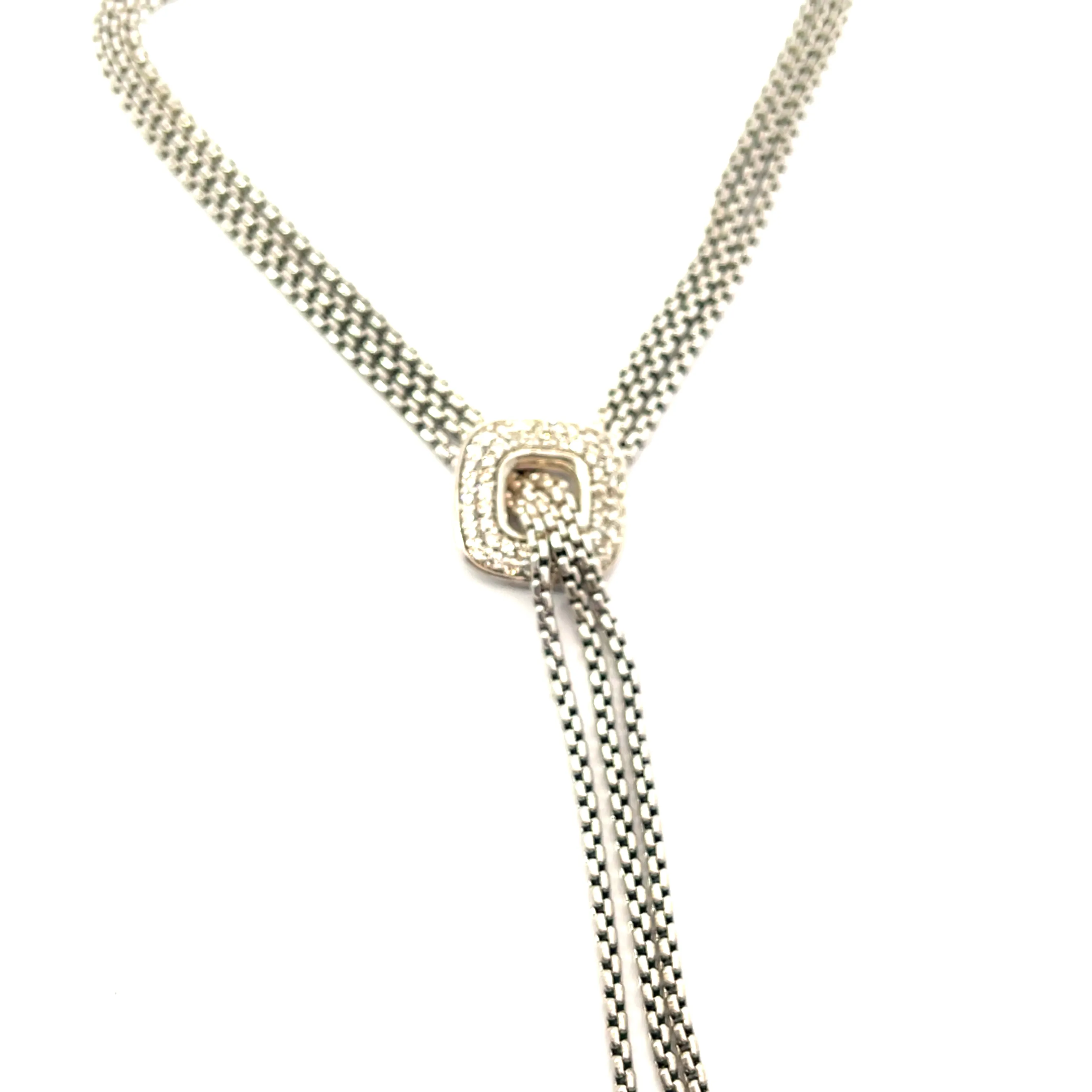 Pre Loved David Yurman 3-Strand Sterling Silver 925/Diamond Lariat Waterfall Tassel Necklace 16"