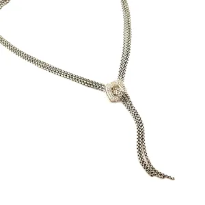 Pre Loved David Yurman 3-Strand Sterling Silver 925/Diamond Lariat Waterfall Tassel Necklace 16"