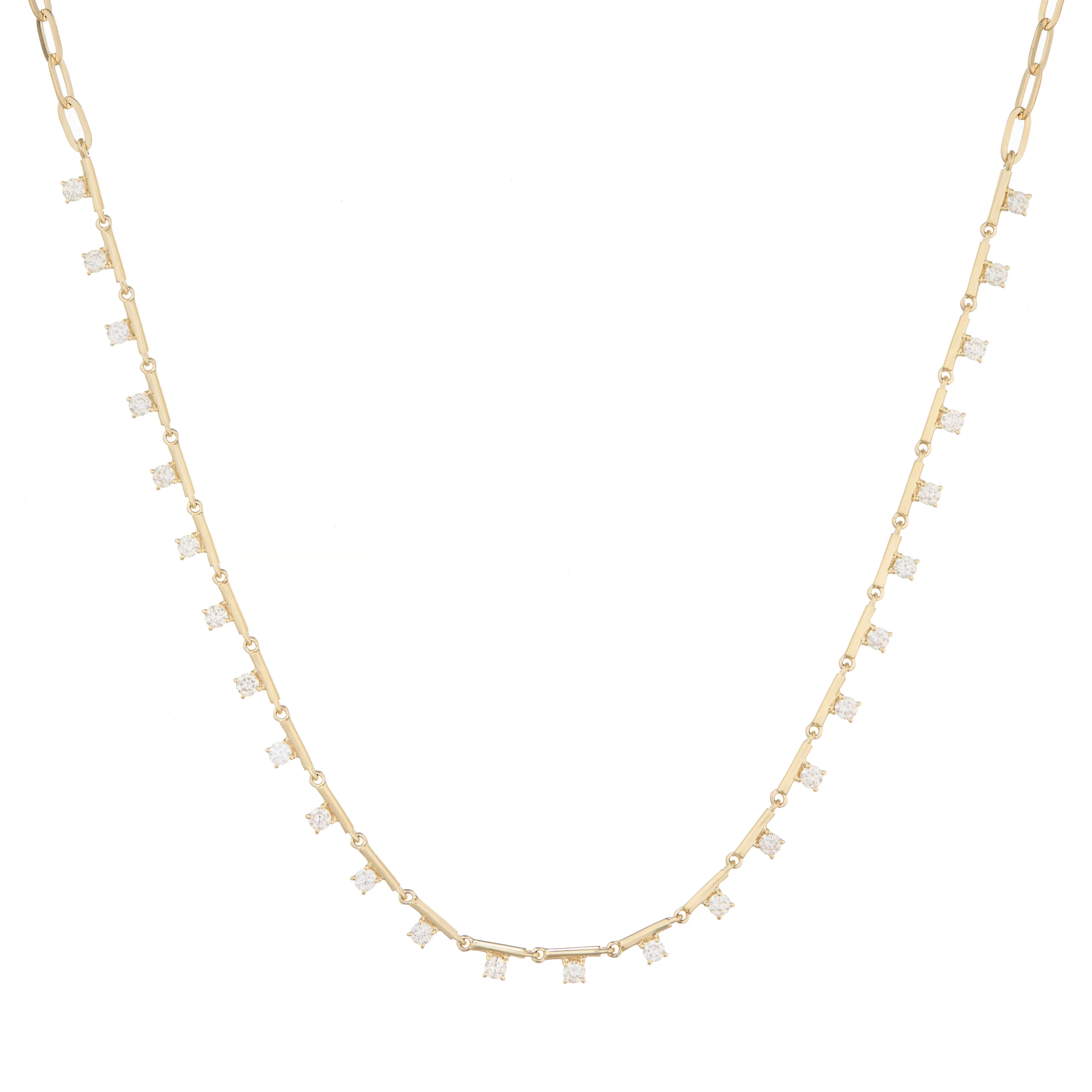 Prong Set Diamond Paper Clip Necklace