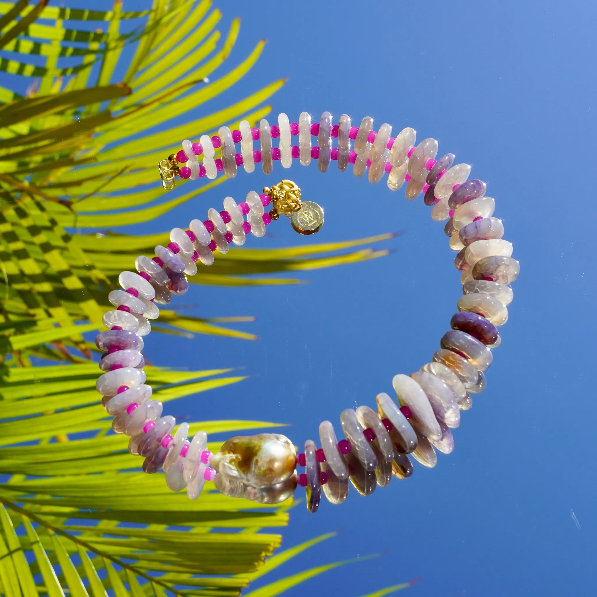 Purple Agate Discs with Baroque Pearl Necklace 16 1/2 inches 350-03 | Erika Williner Designs