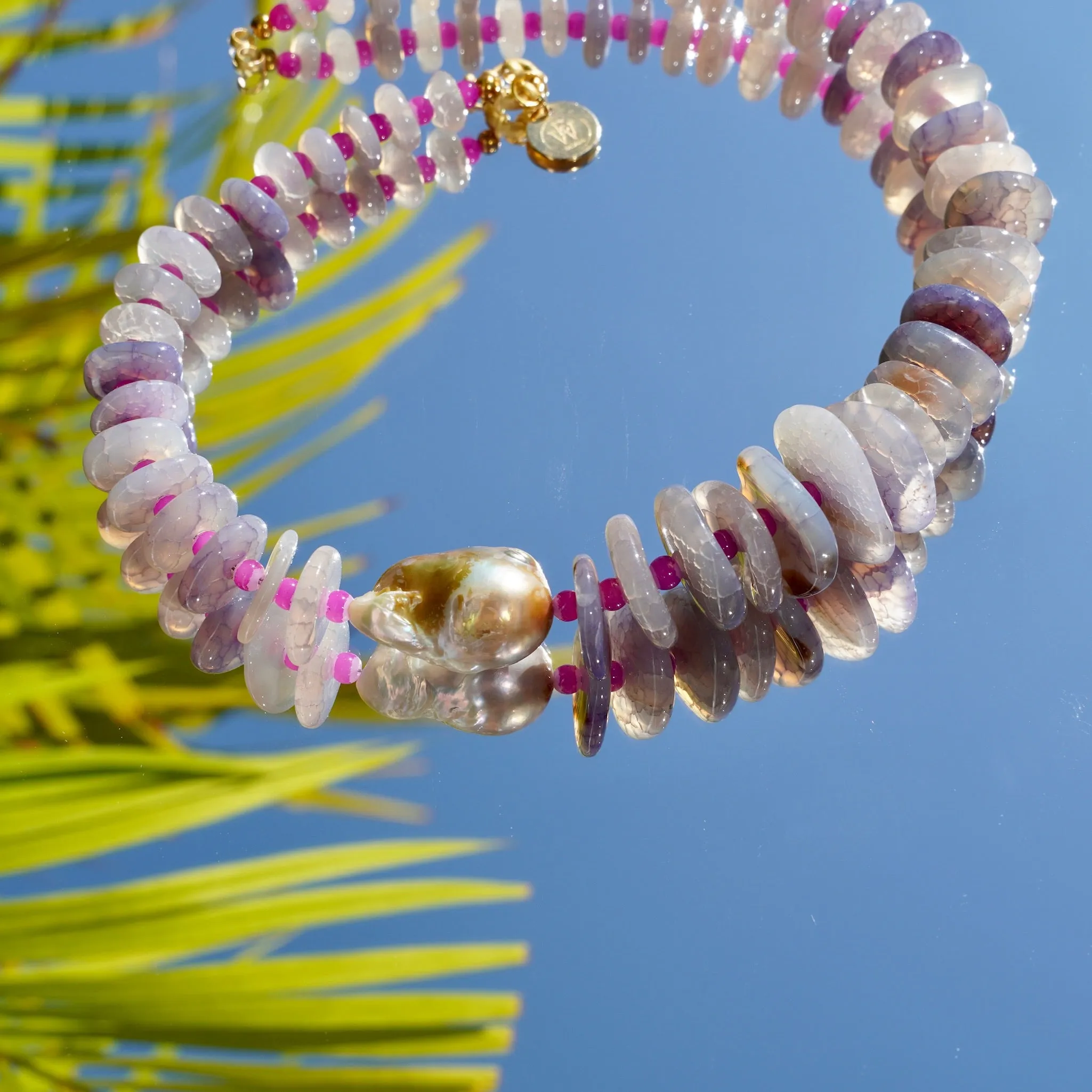 Purple Agate Discs with Baroque Pearl Necklace 16 1/2 inches 350-03 | Erika Williner Designs