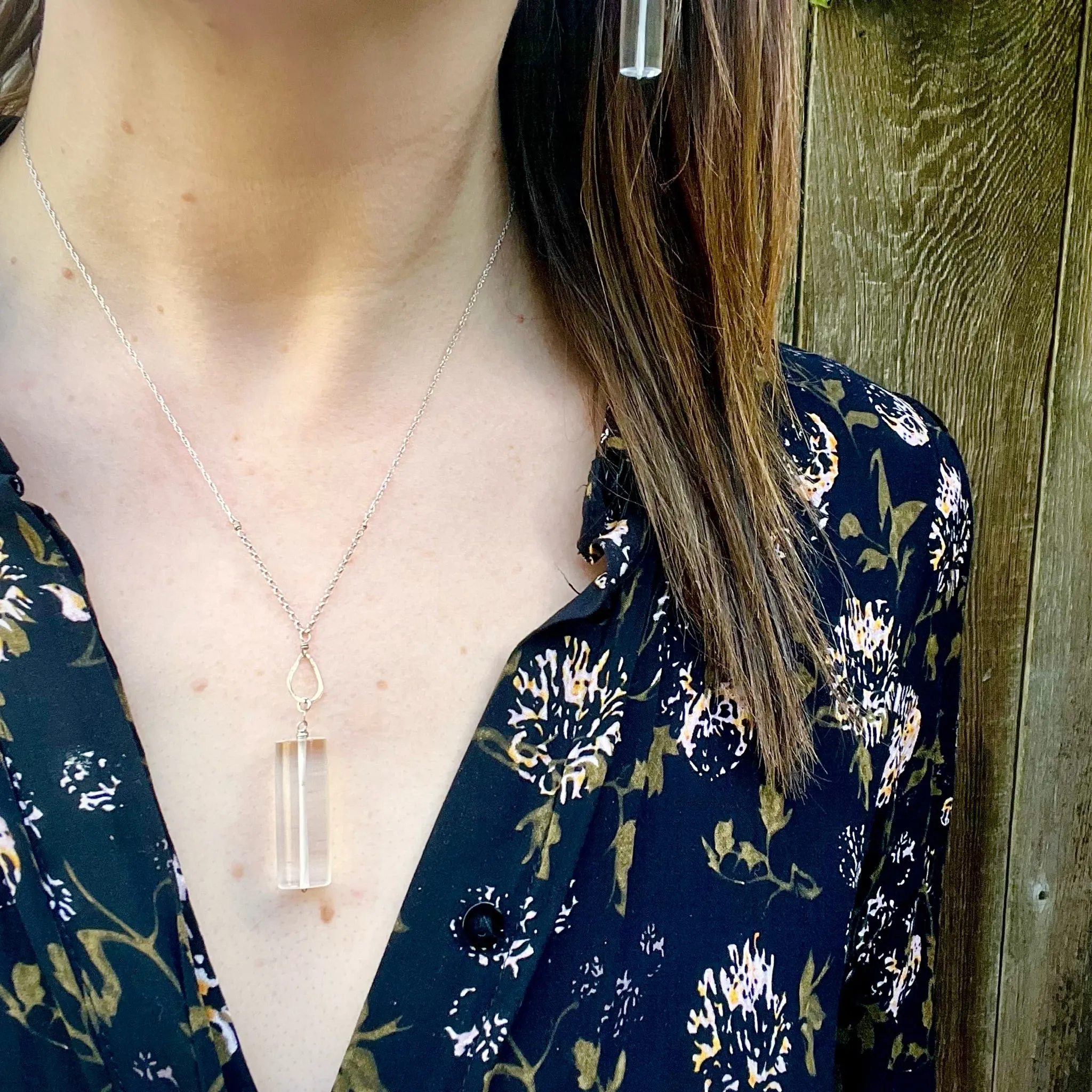Quartz Crystal Cylinders & White Gold Necklace by brunet
