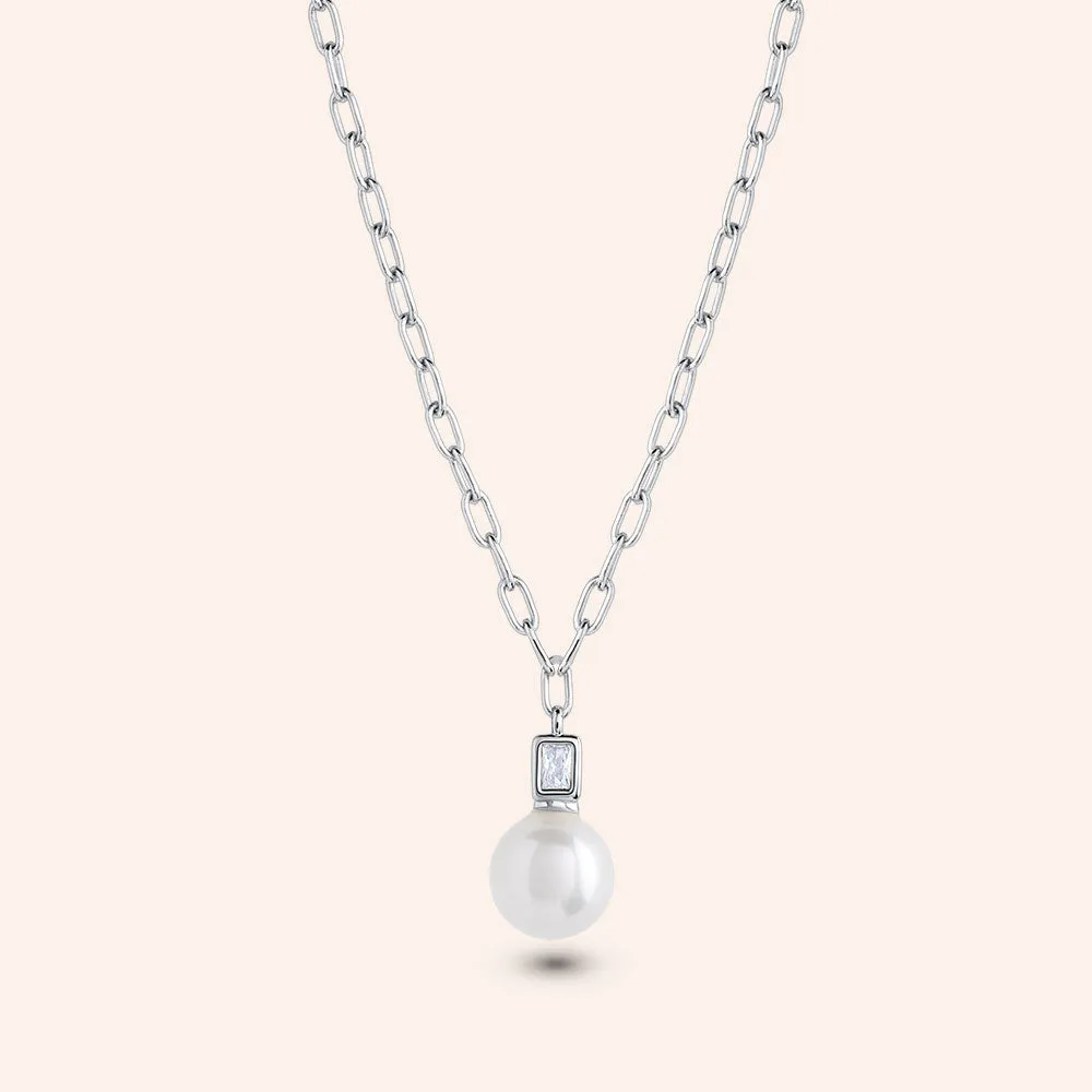 "Ariel" 0.2CTW Baguette & Pearl Pendant Necklace