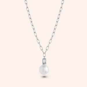 "Ariel" 0.2CTW Baguette & Pearl Pendant Necklace