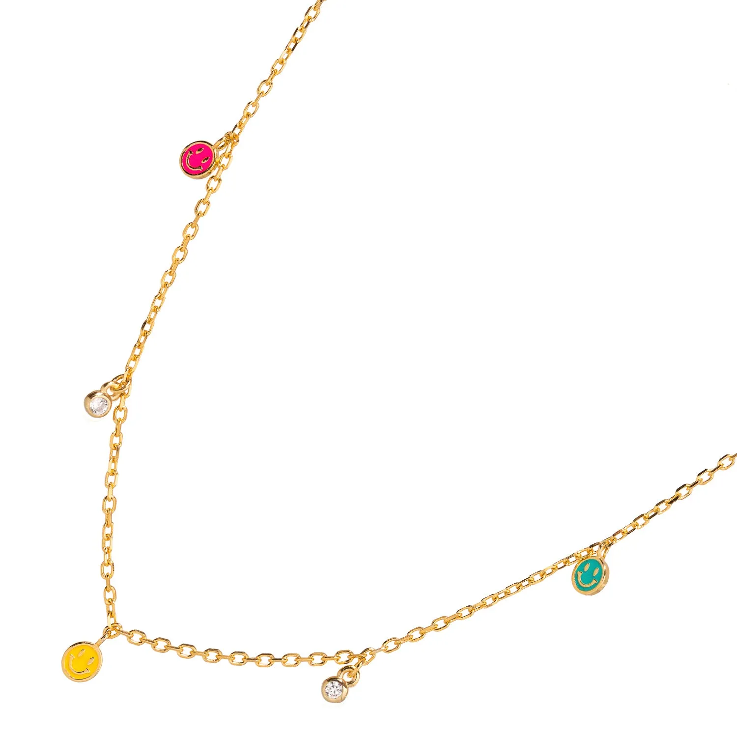 Rainbow Smiley Face Sterling Silver & Diamond Choker Necklace