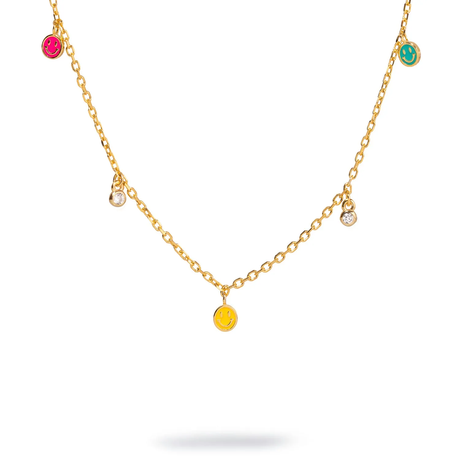 Rainbow Smiley Face Sterling Silver & Diamond Choker Necklace