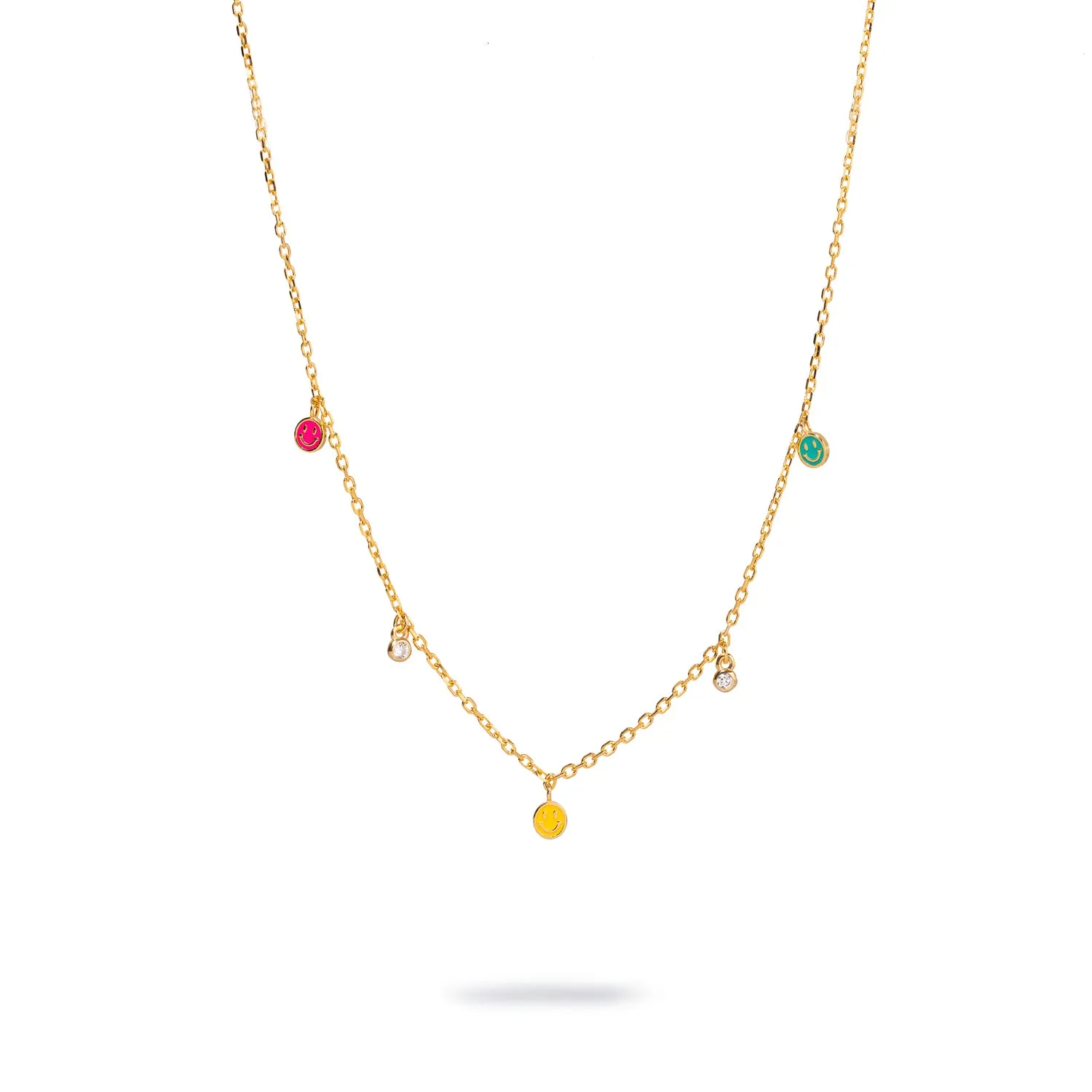 Rainbow Smiley Face Sterling Silver & Diamond Choker Necklace